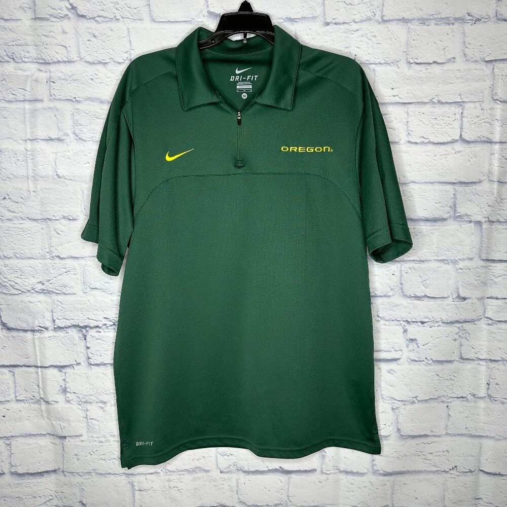Men's NIKE Dri Fit OREGON DUCKS Green 1/4 Zip Polo Shirt - Mens Medium
